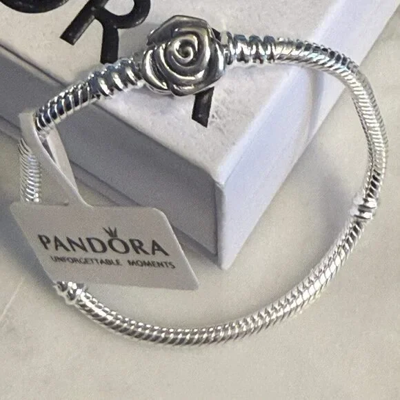 Authentic Pandora, SIZE 22CM, Silver Rose Clasp Chain Bracelet - Picture 8 of 8